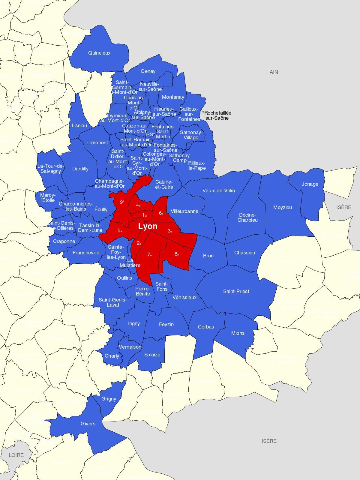 里昂地区的地图