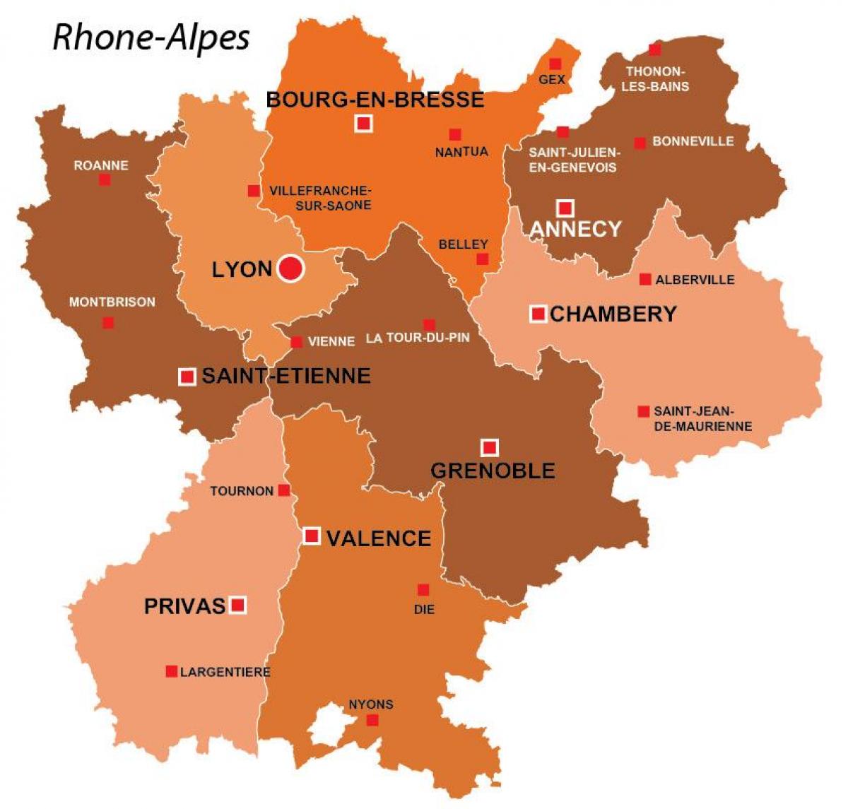 里昂地区的法国地图